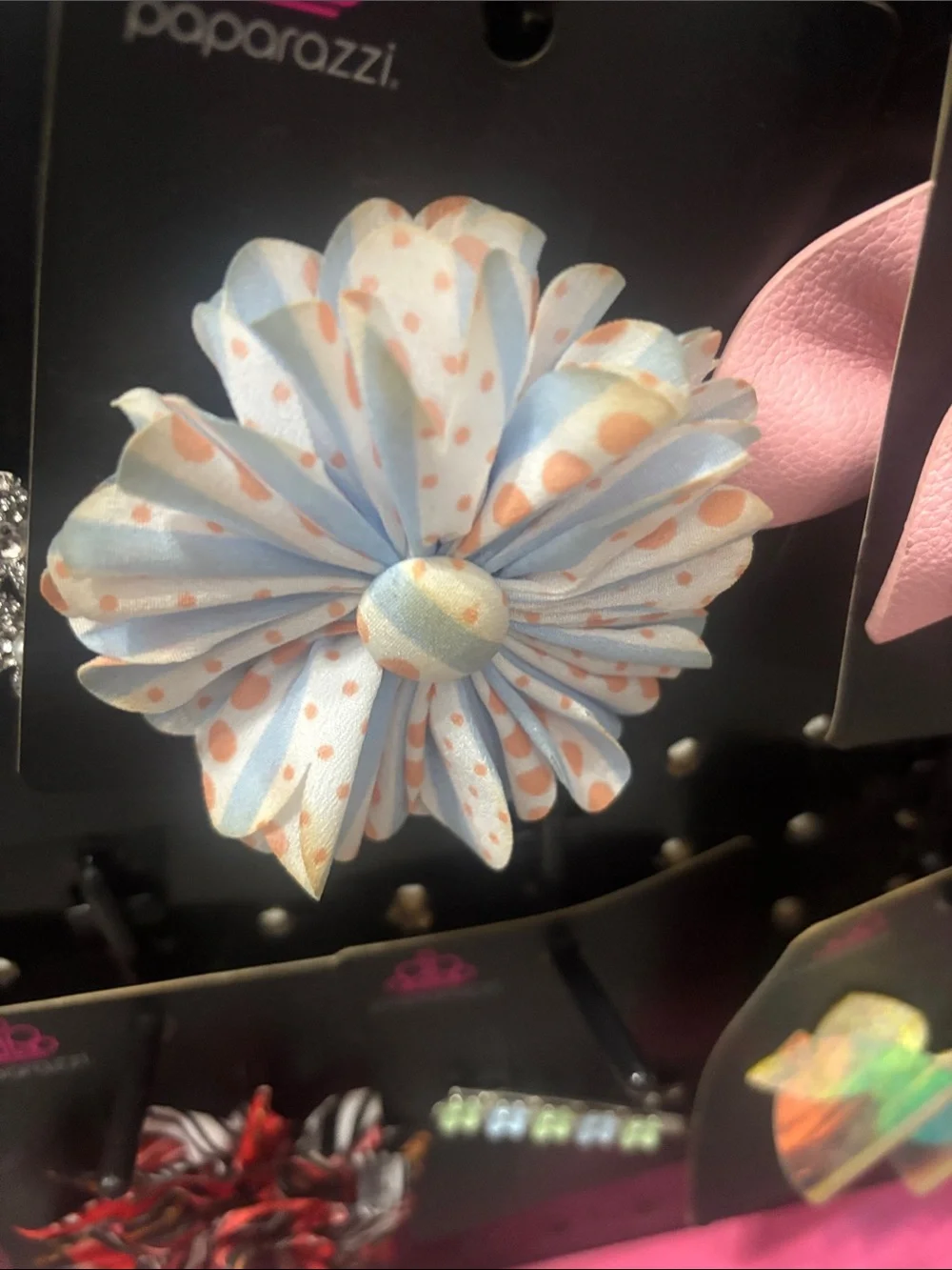 paparazzi Blue & Peach Polka Dot Flower Hair Clip